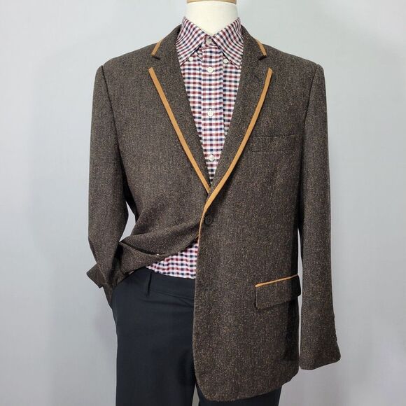 Stacy Adams Men's Sport Coat Blazer Two Button Brown Polyester‎ Rayon Blend 42R